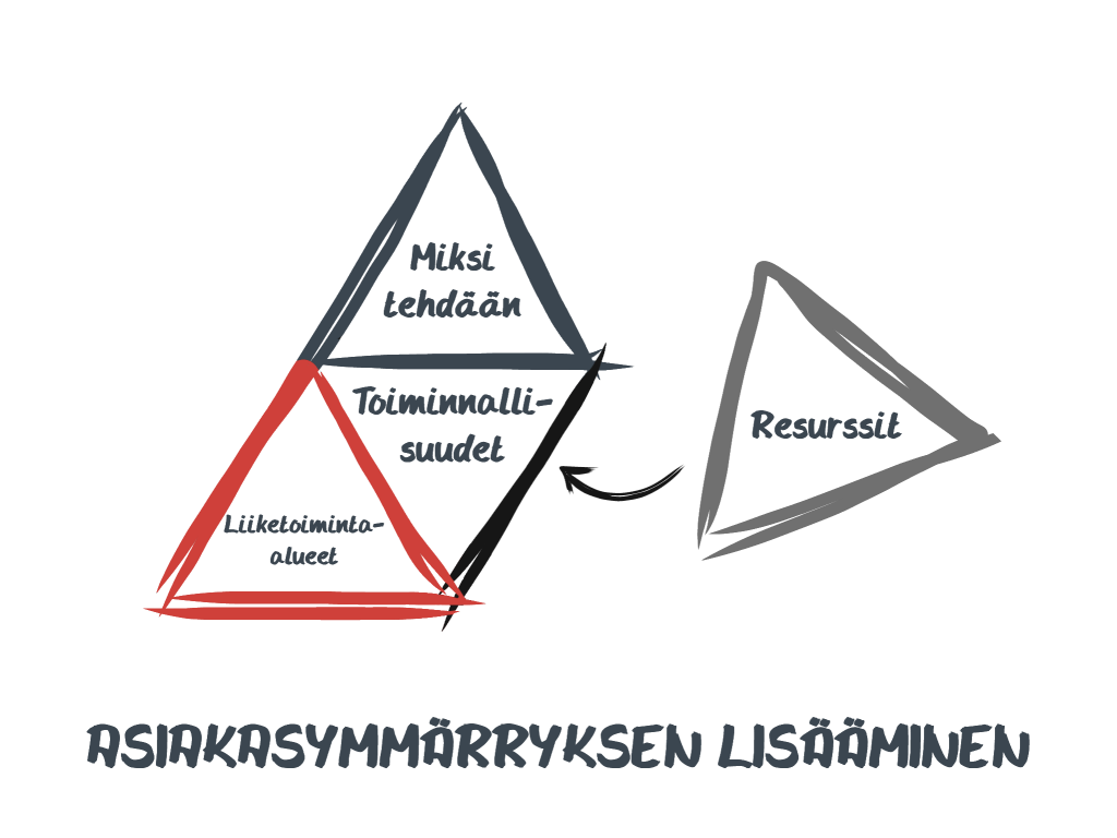 Ohjelmistoprojektin ostamisen asiakasymmärryksen pääkohdat visualisoituna.